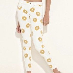 Women’s GUESS Collection Floral Skinny Ankle Jean Sunflower Cropped Pants Sz 30